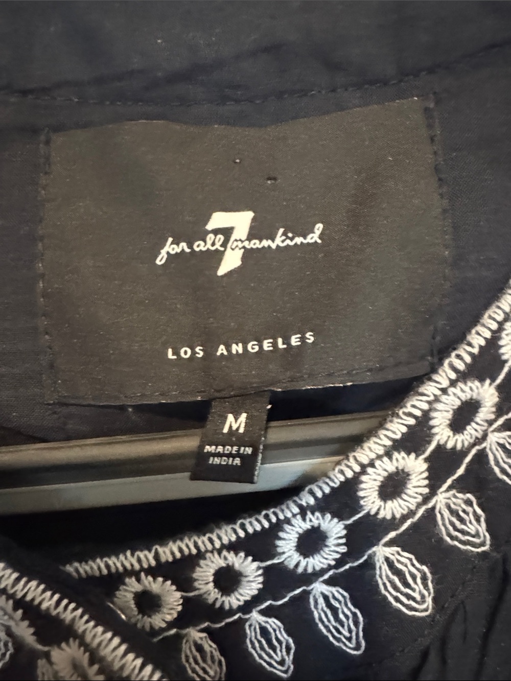 7 For All Mankind Black Tunic Blouse with White Embroidery - Picture 3 of 4